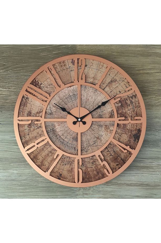 Eski Dünya Duvar Saati Bakır 50x50cm - 2