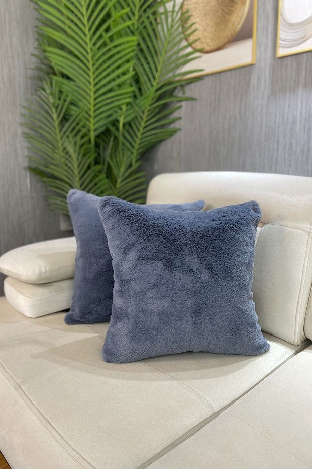 Rabbit Plush Cushion Cover - Indigo Blue (1 Piece)