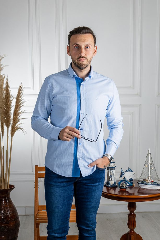 İnterview Sarar Lucie %100 Pamuk Slim Fit Mavi Gömlek - 6