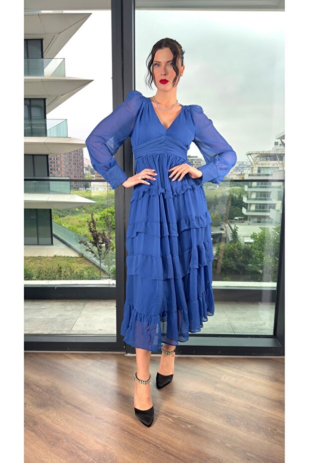 Kat Kat Şifon Konkat Elbise - 3