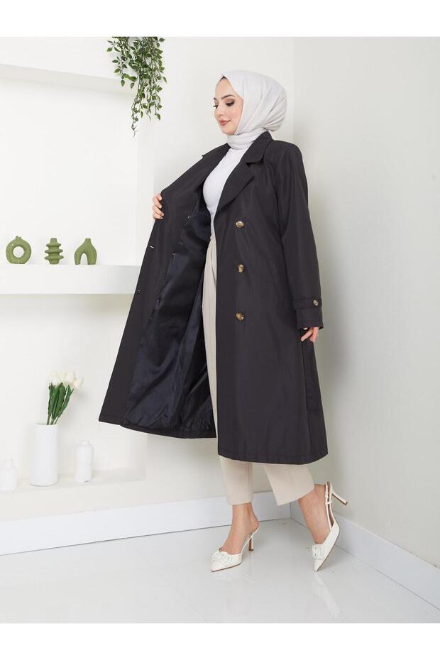 Women's Lined Plus Size Seasonal Buttoned Belt Detail New Season Trench Jeans