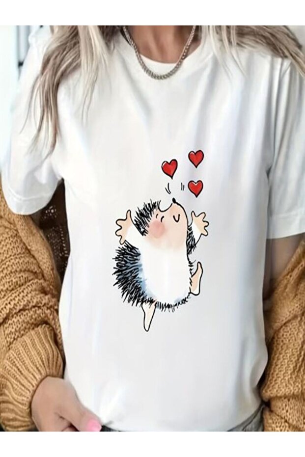 Single Jersey T-Shirt - White Printed Oversize Crew Neck Short Sleeve T-Shirt