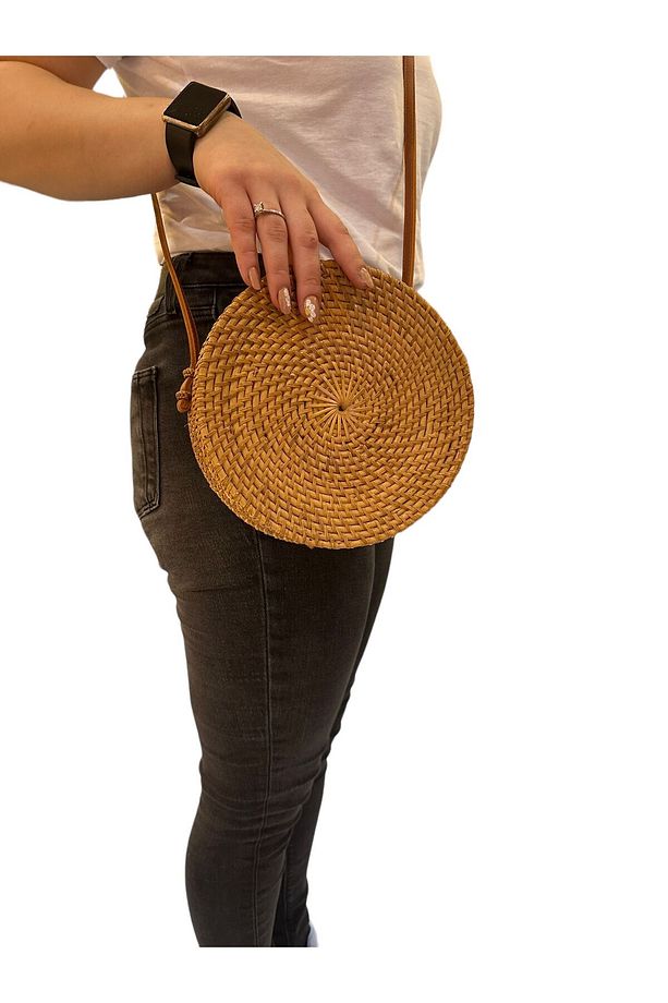 Rattan Yuvarlak Hasir Omuz Çantasi El Yapimi Günlük Yazlik Plaj Çanta - 3