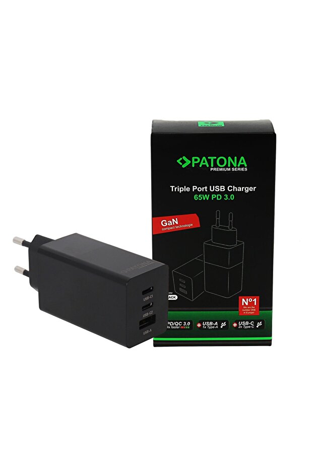 Premium GaN PD65W Adaptör 2xUSB-C 1xUSB