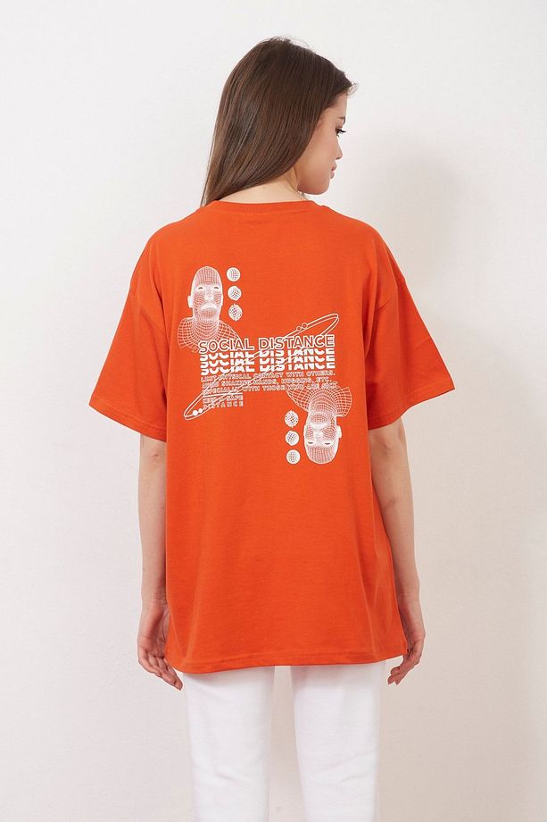 Eazy Kiremit Social Distance Unisex Oversize Baskılı Kısa Kollu T-shirt - 3