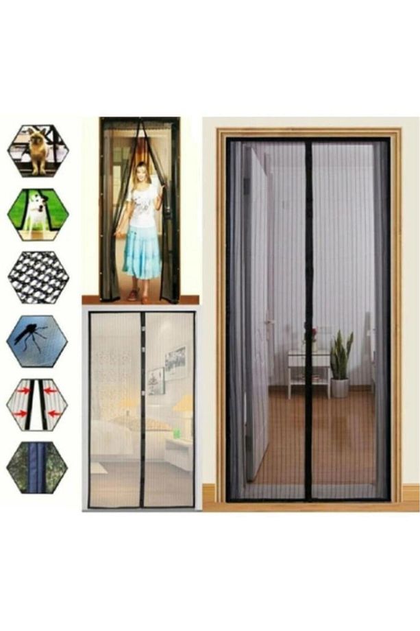 105x210cm Mıknatıslı Pratik Manyetik Siyah Kapı Sinekliği Tülü sinekleri dışarıda temiz havayı içeri - 1