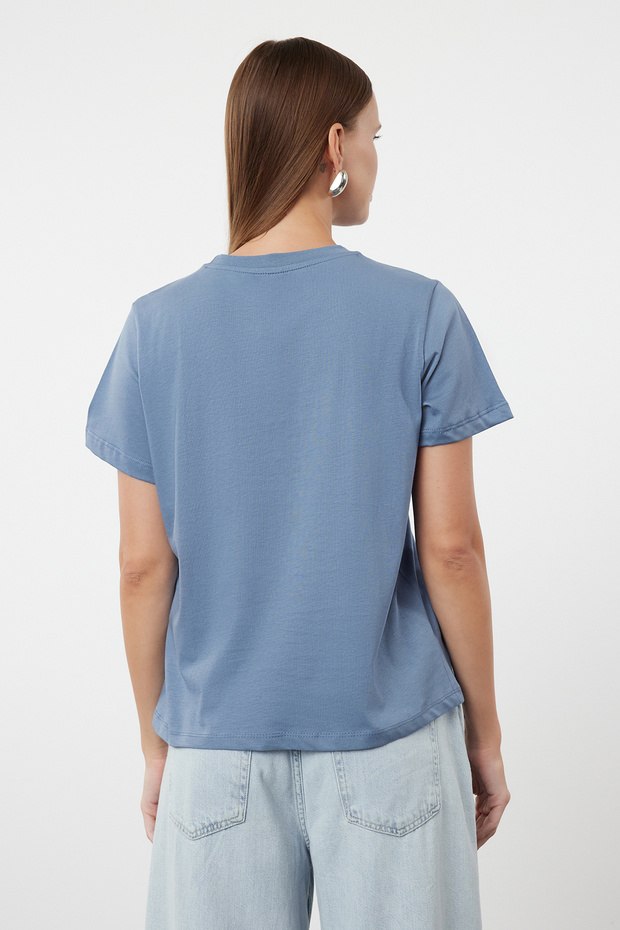 Indigo %100 Pamuk Basic Bisiklet Yaka Örme T-Shirt TWOSS23TS00000 - 5