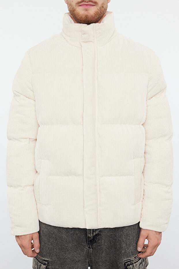 Corduroy Puffer Jacket - Stand Collar, Ecru Regular Fit TMNAW22MO0182 - 4