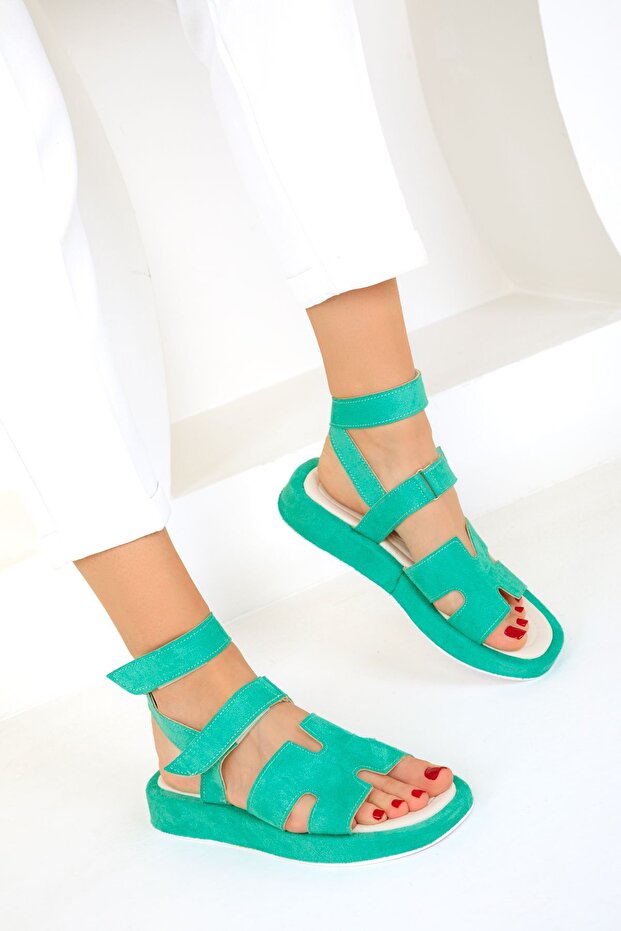 Зелені замшеві жіночі босоніжки 19265 Модель - 3