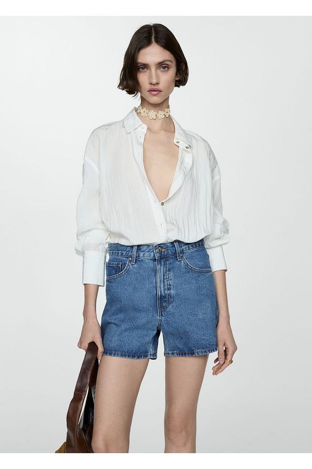 Yüksek belli denim şort - 7