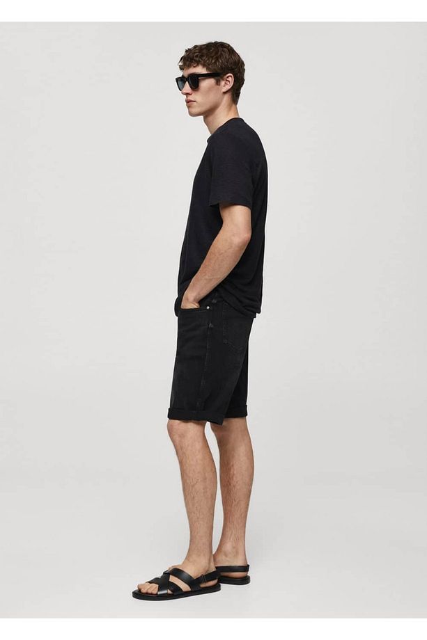 Slim fit kot bermuda şort - 5