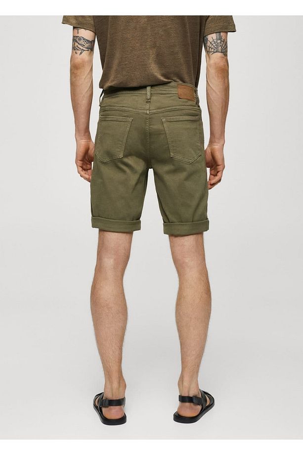 Slim fit kot bermuda şort - 4