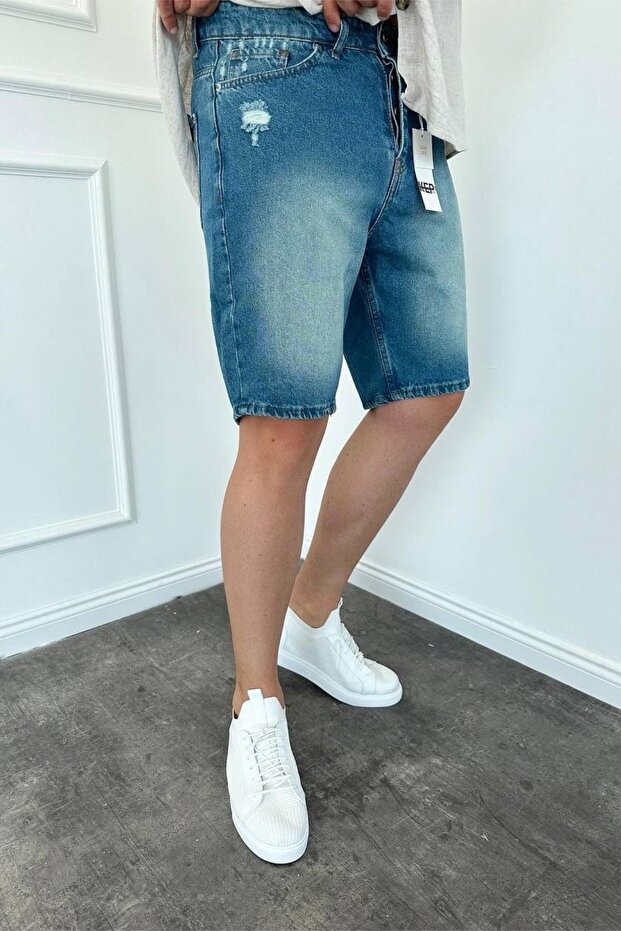 Men's Blue Ripped Jeans Denim Shorts