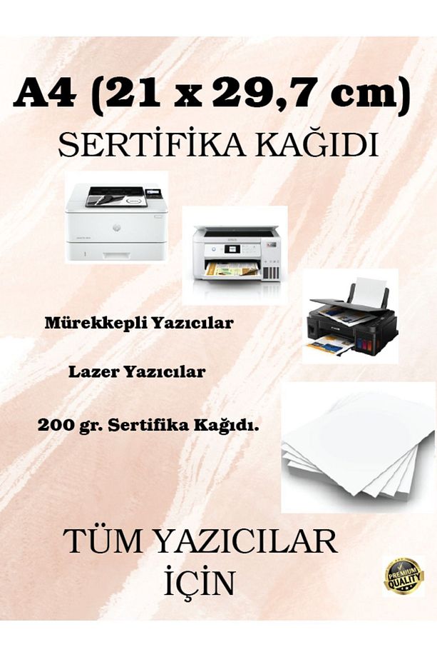 200 gr Kartuşlu Mürekkepli Tüm Yazıcılara Uygun 50 Adet Kalın Sertifika Kağıt - 2