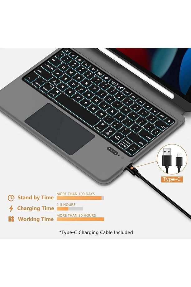 Ipad 10.2 2021 (9.NESİL) Uyumlu Keyboard Bluetooth Touchpad Kablosuz Klavyeli Kılıf - 5