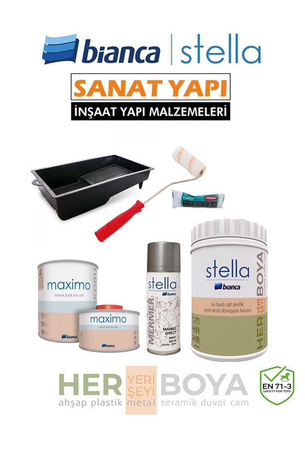 Set 1Lt - Siyah Boya + Mermer Effekt Sprey + Maximo Sıvı Cam Parlak - 1