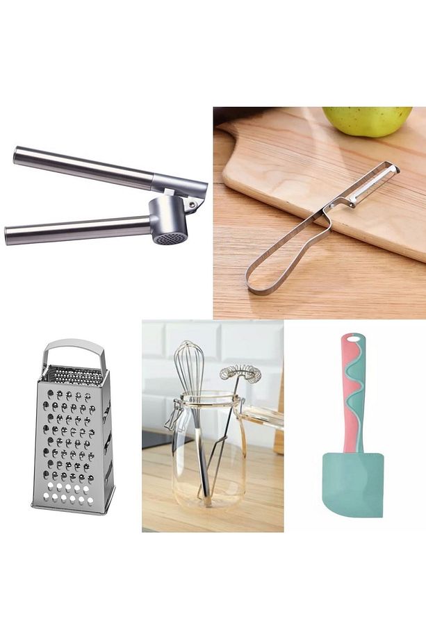5 Li Set Ikea Sarımsak Ezici Rende 2 Li Çırpıcı Spatula Soyacak - 1