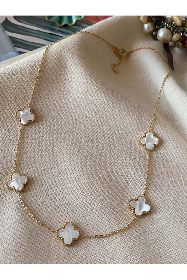 Çelik Beyaz Luv Yonca Kolye - 1