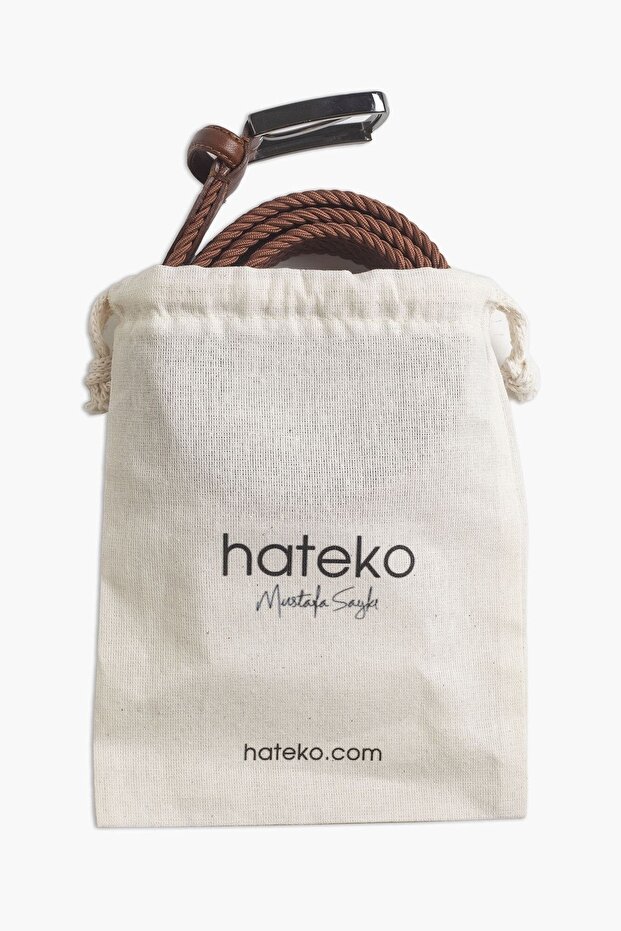 Erkek Taba Hakiki Deri Detaylı Elastik Örme Kemer - 3