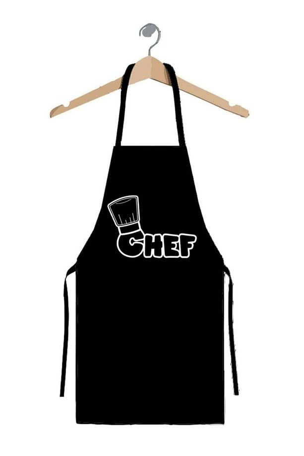 Siyah Chef Baskılı Duck Su Geçirmez Kumaş Mutfak Aşçı Önlüğü - 1