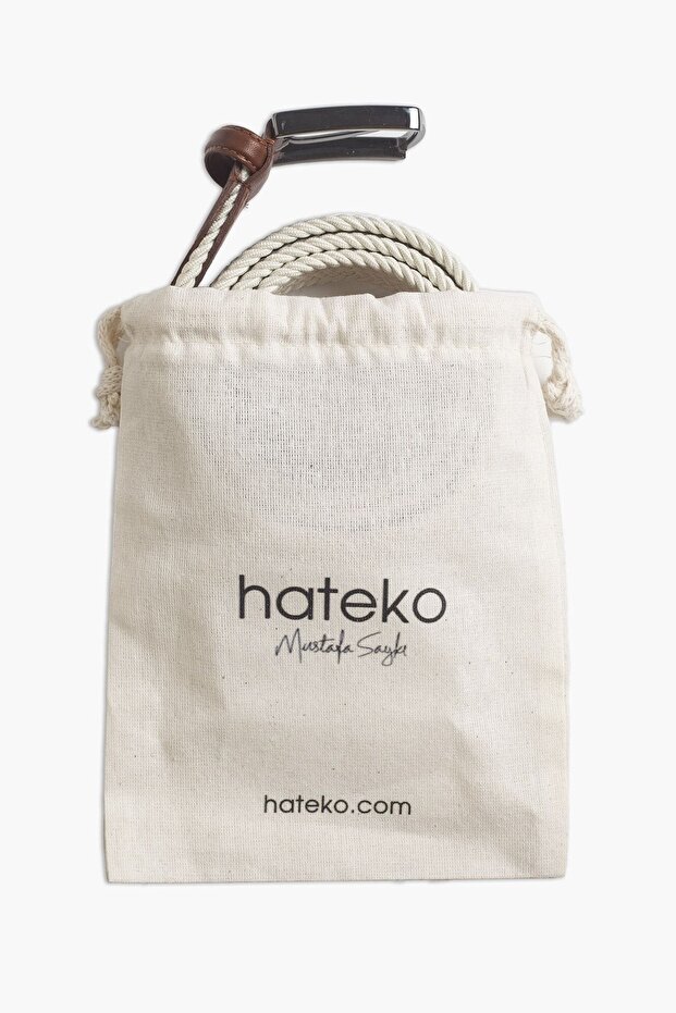 Erkek Ekru Hakiki Deri Detaylı Elastik Örme Kemer - 3