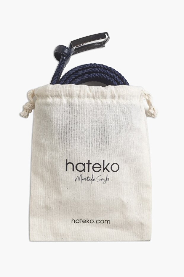 Erkek Lacivert Hakiki Deri Detaylı Elastik Örme Kemer - 4