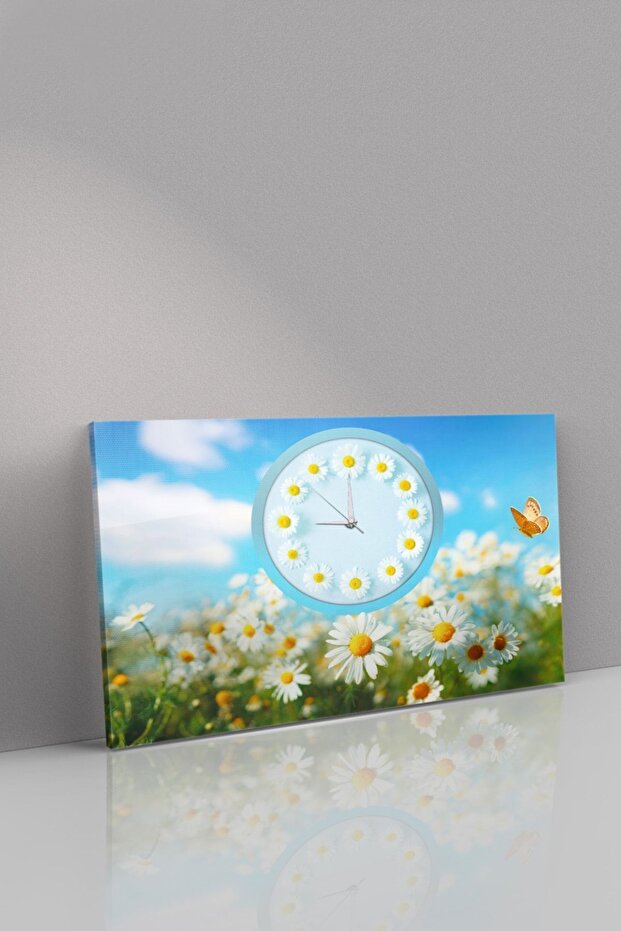 Papatyalar Saatli Kanvas - Canvas Tablo - 2