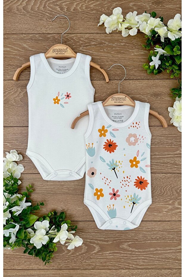 2-Piece Cotton Jersey Snap Baby Strap Bodysuit Bodysuit Set Flower