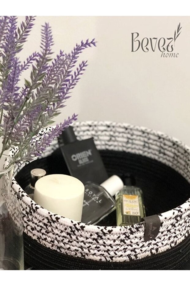 Jute Wicker Basket, Hand Woven, Multi-Purpose Basket, Bathroom and Kitchen Organizer Black Double Color 30X10