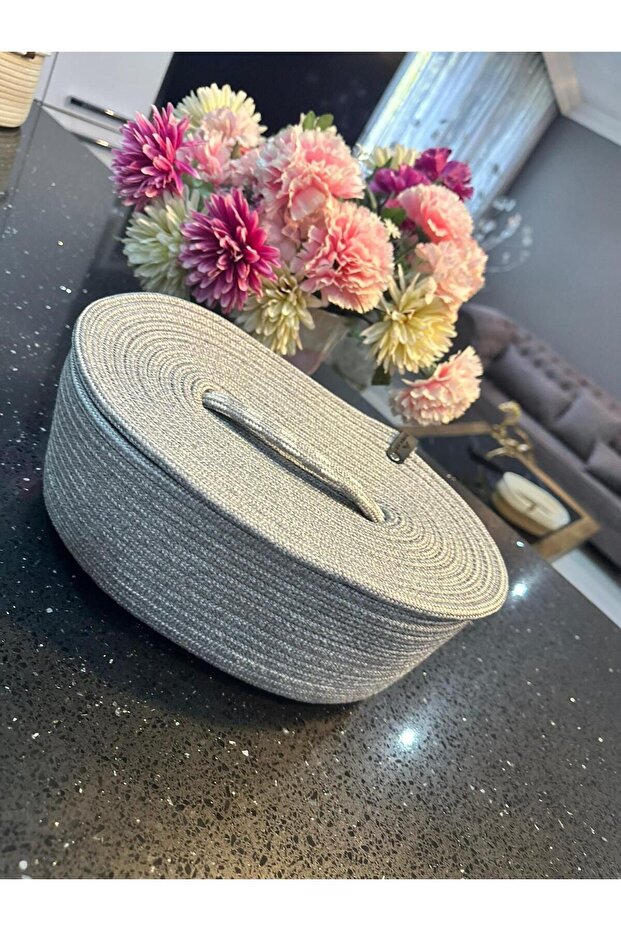 FABRICART - سلة منسوجة متعددة الأغراض مع غطاء، منظم للحمام والمطبخ