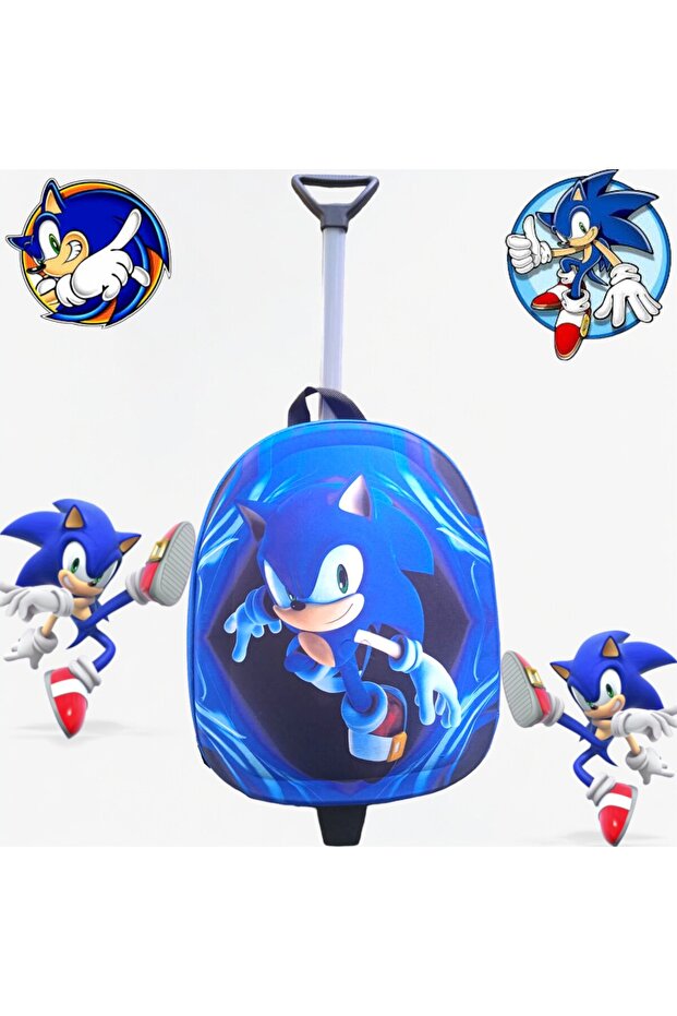 Shopiolog Sonic Anaokulu Kreş Çocuk Valiz Sırt Çantası Çekçekli Sonic Tekerlekli Sonic