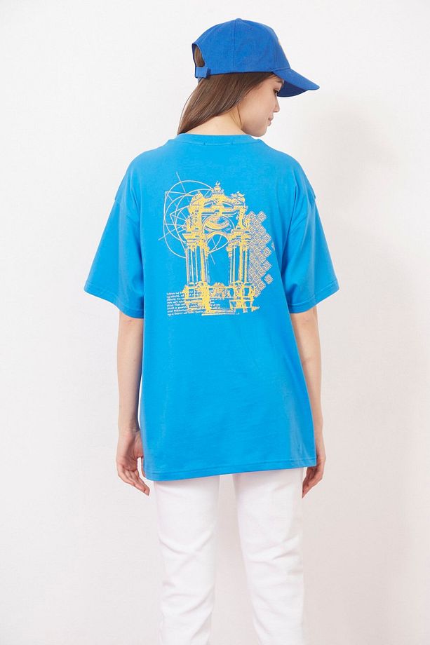 Eazy Mavi Ornament Unisex Oversize Baskılı Kısa Kollu T-shirt - 3