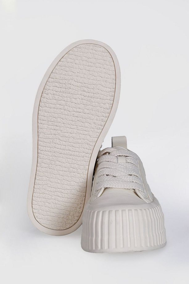Yüksek Taban Bağcıklı Kadın Sneaker Ayakkabı Beyaz - 4