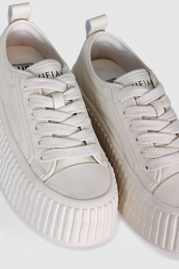 Yüksek Taban Bağcıklı Kadın Sneaker Ayakkabı Beyaz - 1