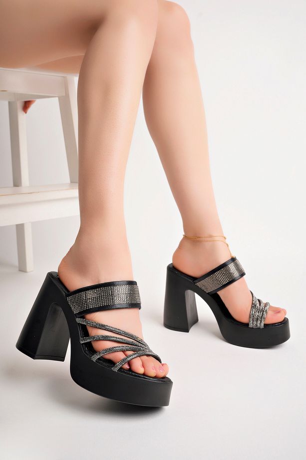 Kadın Yüksek 12 cm Topuklu Klasik Platform Ayakkabı Siyah - 2
