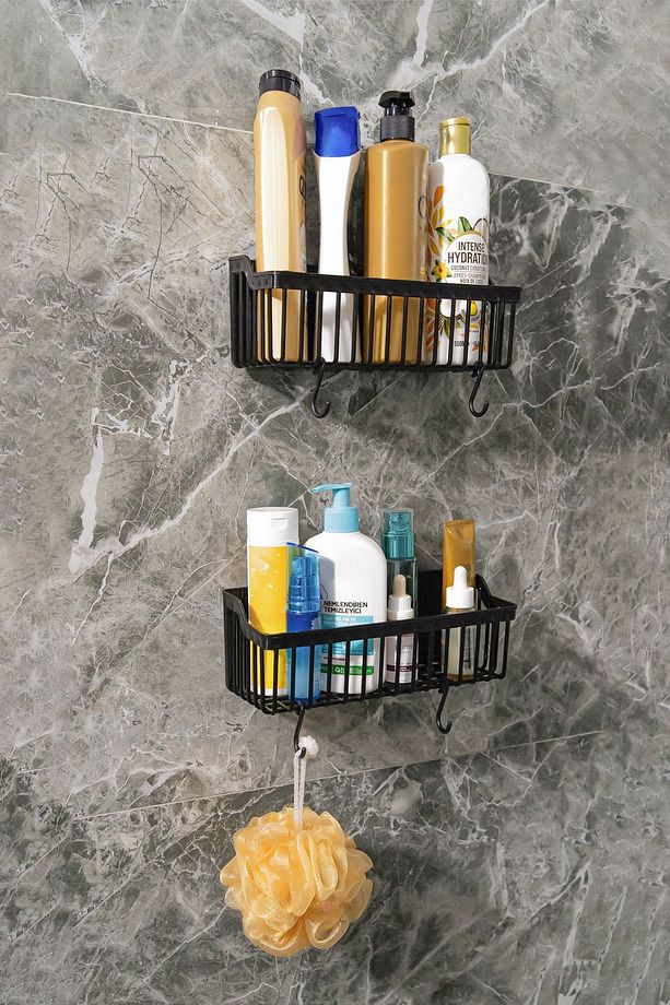 Paslanmayan Yapışkanlı Banyo Rafı, 2 Adet Banyo Düzenleyici ,duş Şampuanlık, Plastik - 2