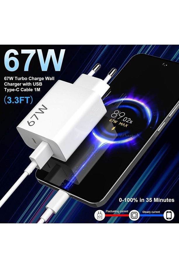 . 67 Watt Turbo Hızlı Şarj Aleti Cihazı + 6A Type-c Kablo Set Note 13 Pro M6 Pro 13c x6 Pro 12s - 2