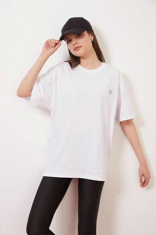 Eazy Beyaz Abstract Shapes Unisex Oversize Baskılı Kısa Kollu T-shirt - 3