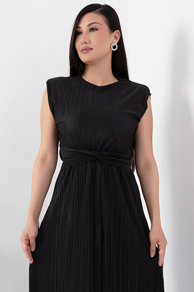 Oval Yaka Omuz Vatkalı Elbise GRS3448 - 2