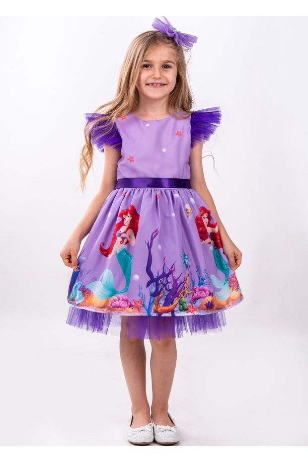 Mermaid Patterned Tulle Detailed Girl's Party Dress