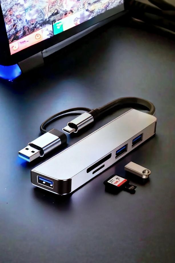 7IN1 Type-C To USB 3.0 Sd Tf Pd Kart Okuyucu Çevirici Dönüştürücü Taşınabilir OTG Adaptör - 4