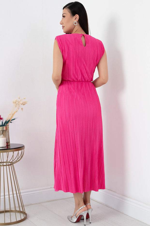 Oval Yaka Omuz Vatkalı Elbise GRS3448 - 6