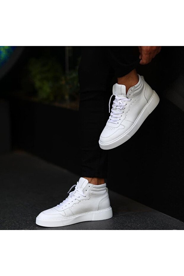 - Beyaz Deri Bağcıklı Unisex Bot 102-8015-HE1065 - 1