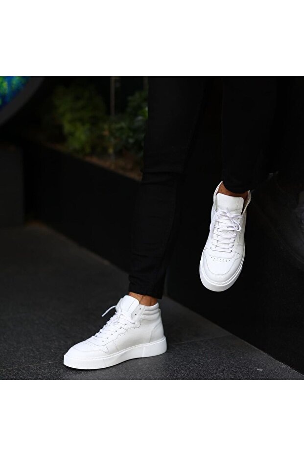 - Beyaz Deri Bağcıklı Unisex Bot 102-8015-HE1065 - 3