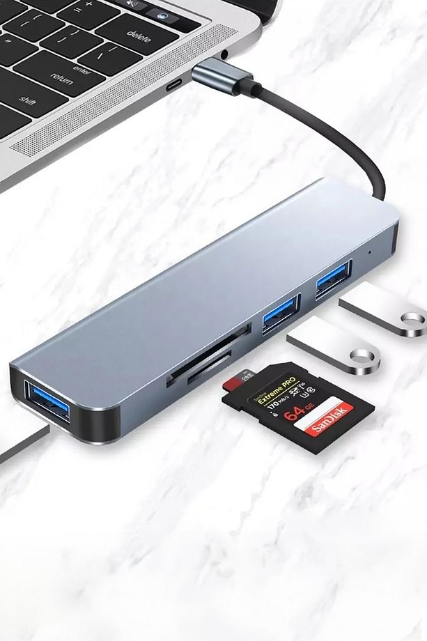 7IN1 Type-C To USB 3.0 Sd Tf Pd Kart Okuyucu Çevirici Dönüştürücü Taşınabilir OTG Adaptör - 5