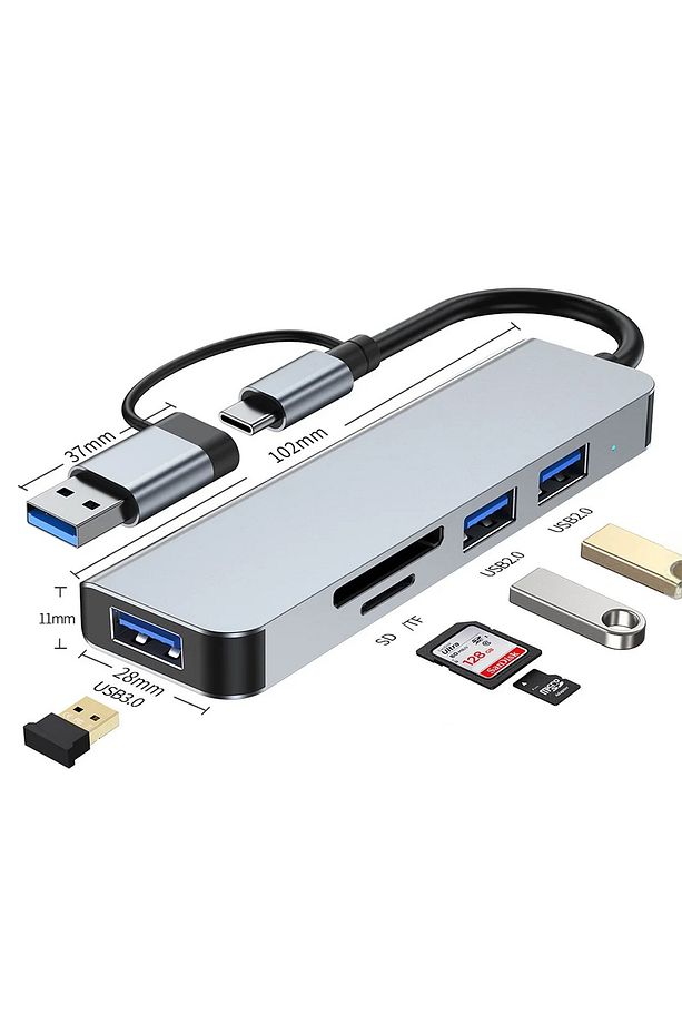 7IN1 Type-C To USB 3.0 Sd Tf Pd Kart Okuyucu Çevirici Dönüştürücü Taşınabilir OTG Adaptör - 8