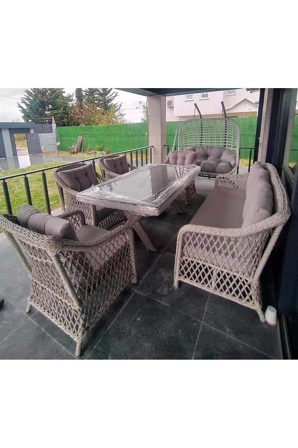 Rattan çay seti kahve rengi - 4