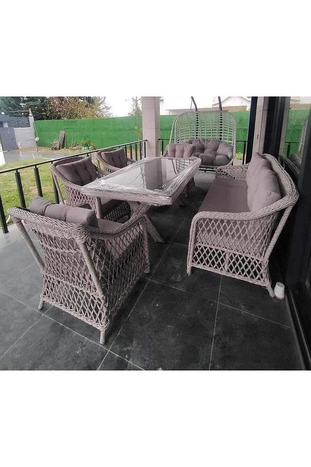 Rattan çay seti kahve rengi - 6