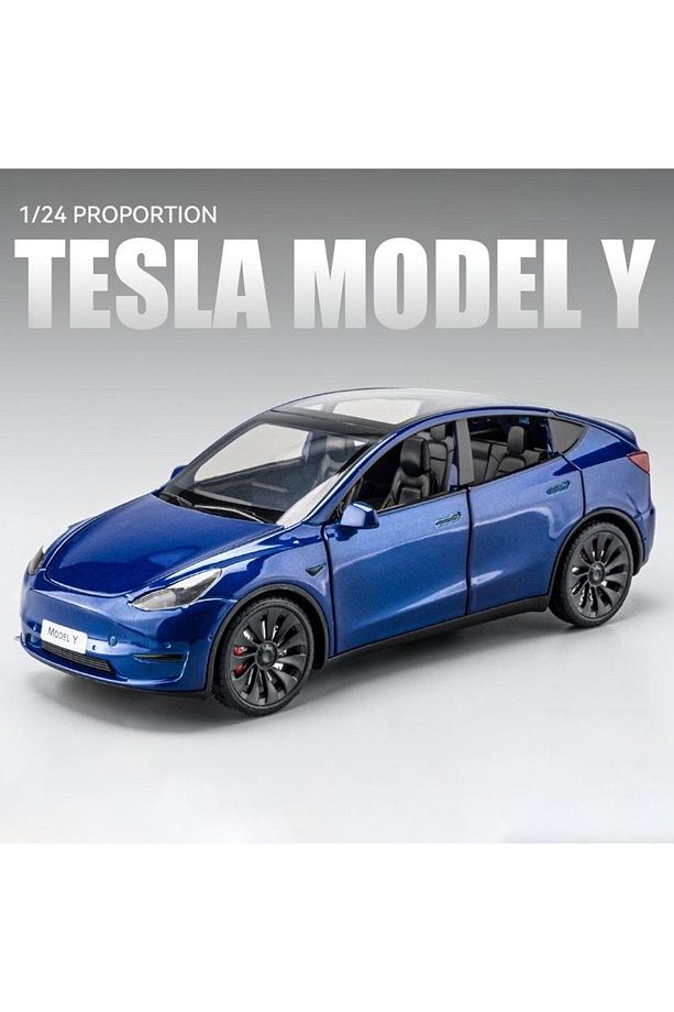 Tesla Model Y 1:24 Mavi Birebir Isikli Maket Model Araba - 7