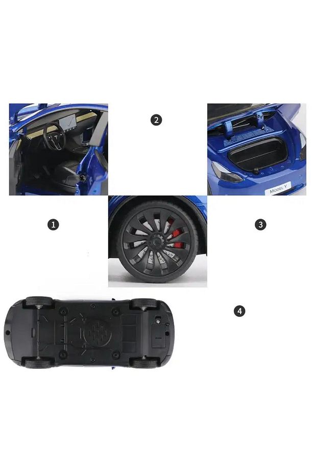 Tesla Model Y 1:24 Mavi Birebir Isikli Maket Model Araba - 6